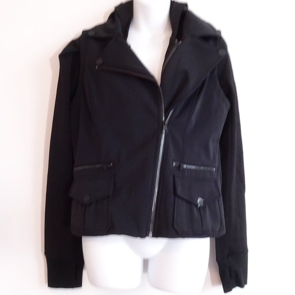 Blanc Noir Women's Black 3 In 1 Packable Vest Hoodie Moto Jacket NWT 289 Black M - Picture 1 of 12